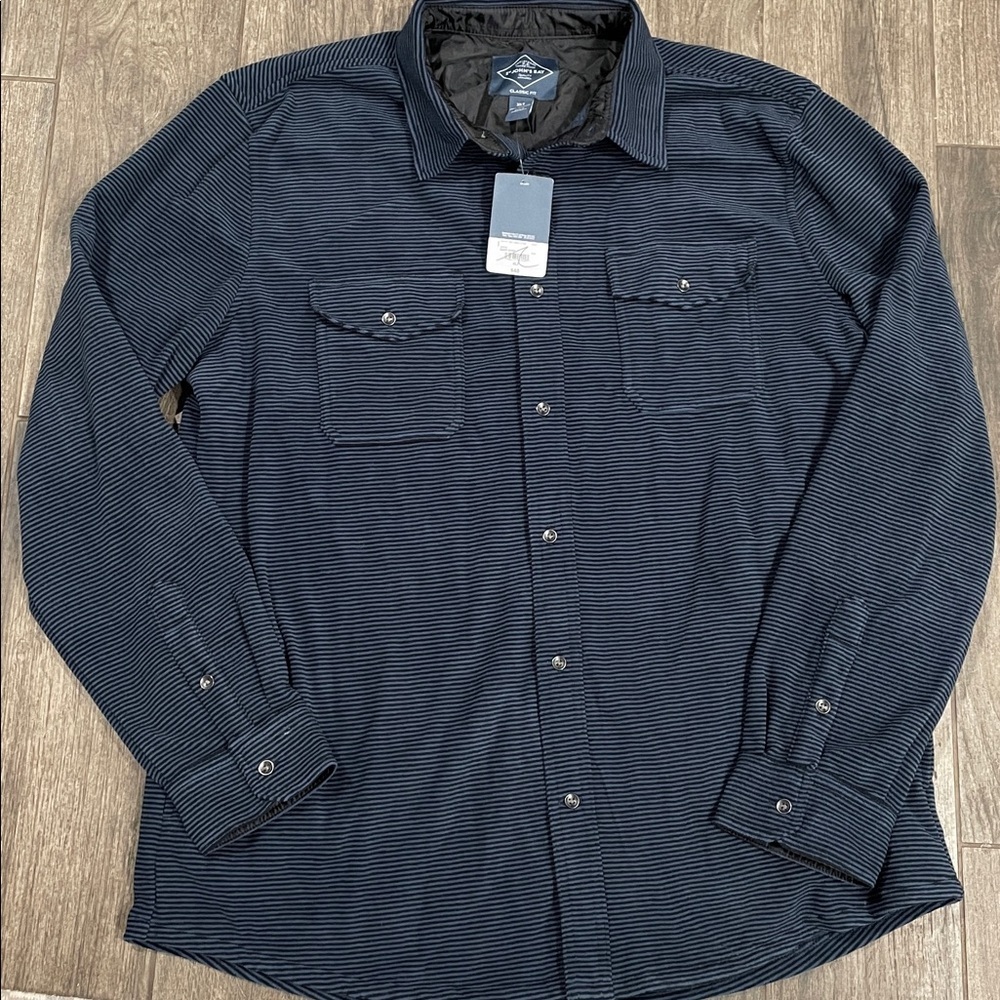 NWT St. John's Bay Classic Fit Navy Blue Striped Shirt Jacket